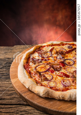 Pizza. Tasty fresh italian pizza with bacon. 38587057