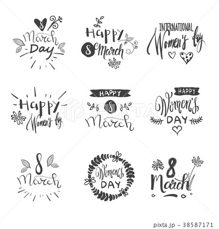 Hand Drawn Happy Women Day Badges Set Creative Hand Drawn Happy Women Day Badges Set Creative 38587171