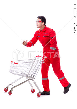 Repairman with shopping cart in industrial 38588181