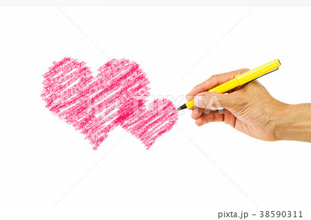 Man hand holding pen and writing red heart  38590311