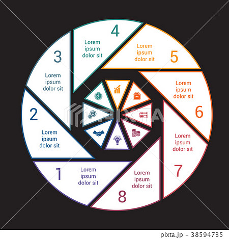 Pie chart colored lines for 8 options 38594735