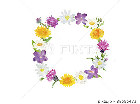 野の花のリース 水彩イラストのイラスト素材