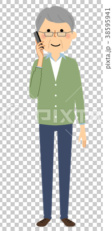 シニア男性　おじいちゃん　スマホ 38595941