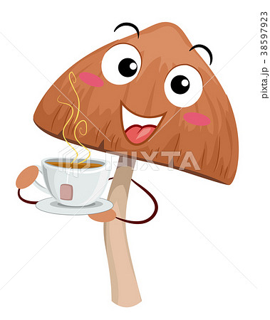 Psychedelic Mushroom Mascot Tea Illustration 38597923