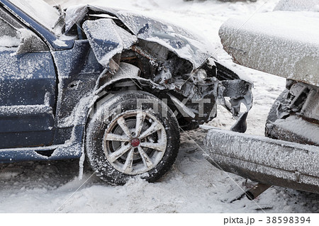 Crashed cars in accident on winter road Crashed cars in accident on winter road 38598394
