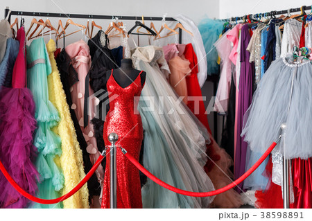 Many ladies evening gown long dresses on hanger in Many ladies evening gown long dresses on hanger in 38598891