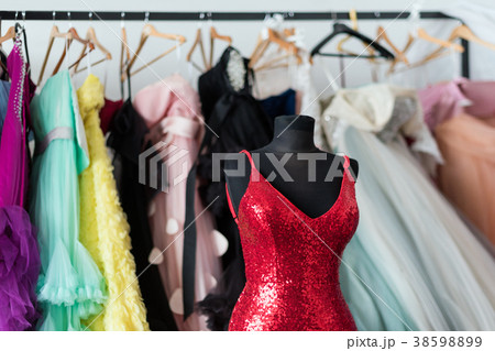 Many ladies evening gown long dresses on hanger in Many ladies evening gown long dresses on hanger in 38598899