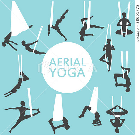Aerial yoga set with young woman silhouettes 38601778
