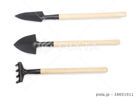 garden tools isolated on white background closeup 38601911