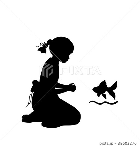 Silhouette girl sitting knees wish agoldfish 38602276
