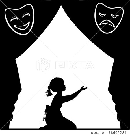 Silhouette girl plays the stage. World theatre day 38602281