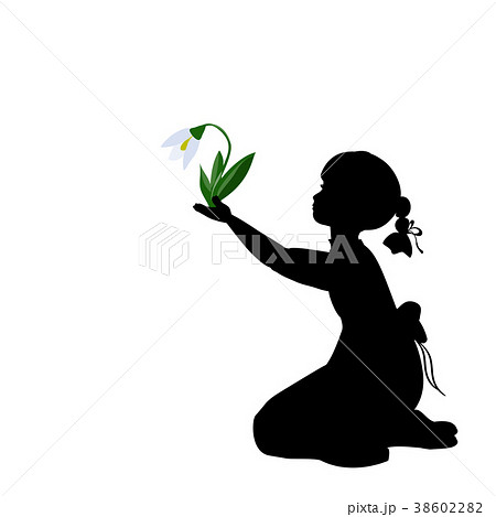 Silhouette girl with spring snowdrops 38602282