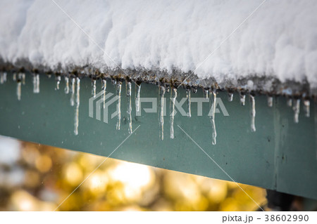 Roof icicles melting in spring Roof icicles melting in spring 38602990
