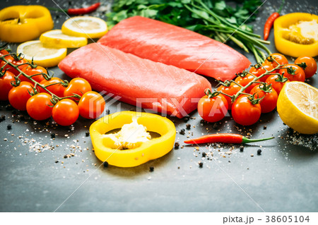 Raw tuna fish fillet meat Raw tuna fish fillet meat 38605104