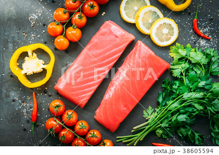 Raw tuna fish fillet meat 38605594