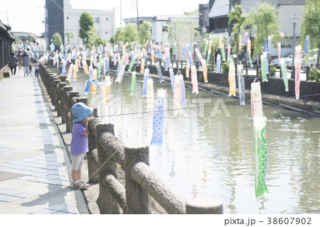 うずまの鯉のぼりを見る女の子 うずまの鯉のぼりを見る女の子 38607902