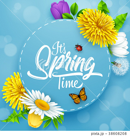 It's spring time banner with round frame, insects  38608208