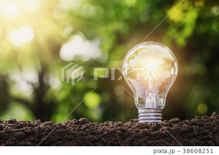 concept saving energy lightbulb with solar power  38608251