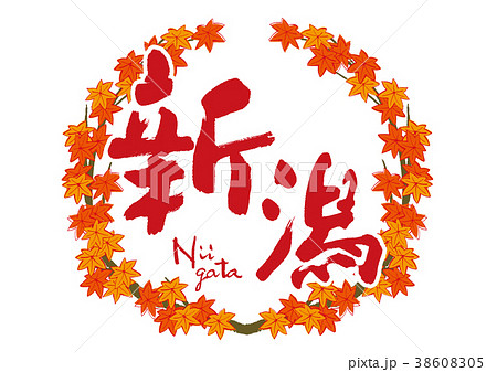 新潟　筆文字　紅葉　秋　フレーム 38608305