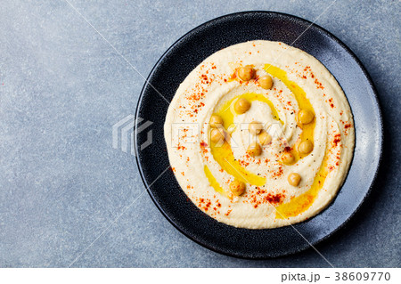 Hummus, chickpea dip, spices Top view. Copy space. 38609770