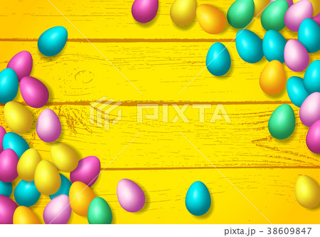 Easter frame with shiny colorful happy eggs spread 38609847