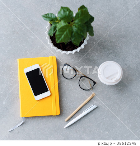 Office desk table with notebook planner, smart 38612548