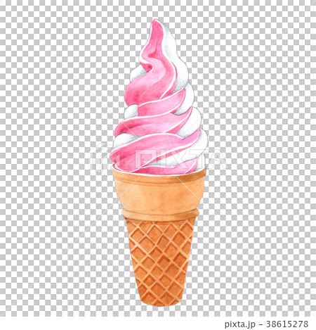 Watercolor Strawberry Vanilla Ice Cream Cone Watercolor Strawberry Vanilla Ice Cream Cone 38615278