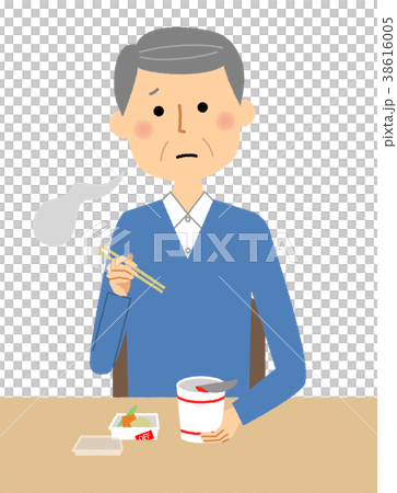 シニア男性　おじいちゃん　カップ麺 38616005
