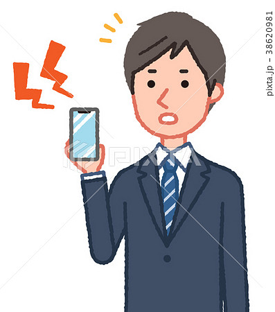 警報音が鳴るスマホと男性のイラスト素材