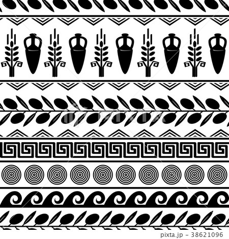 Seamless pattern with olives, wheat, amphora 38621096