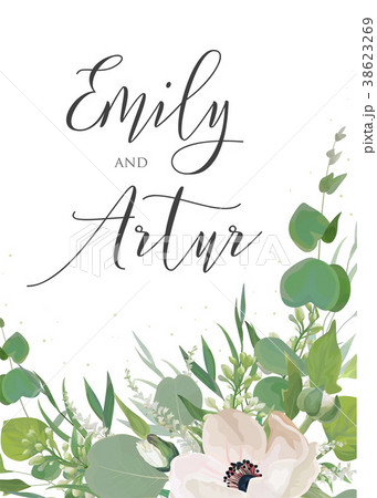 Wedding greenery invite, save the date card design 38623269