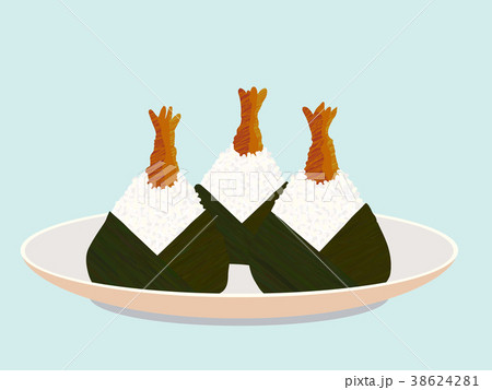 Set of shrimp onigiri on the plate. Asian snack. 38624281