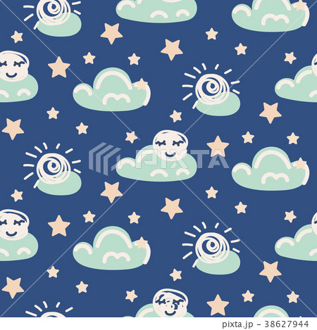 Seamless pattern with clouds and moon. 38627944