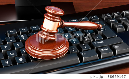 Computer keyboard with wooden gavel Computer keyboard with wooden gavel 38629147