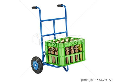 Hand truck with crate beer, 3D rendering 38629151