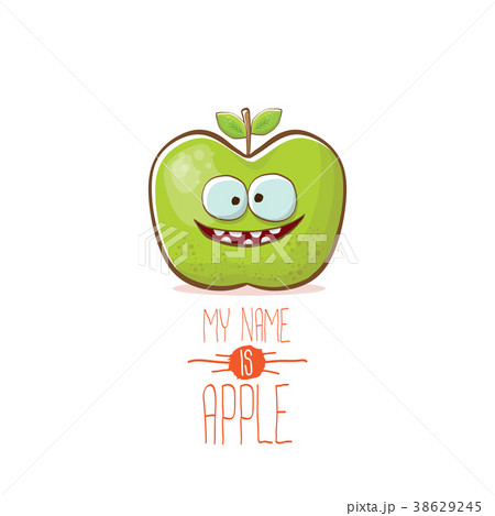 vector funny cartoon cute green apple character 38629245