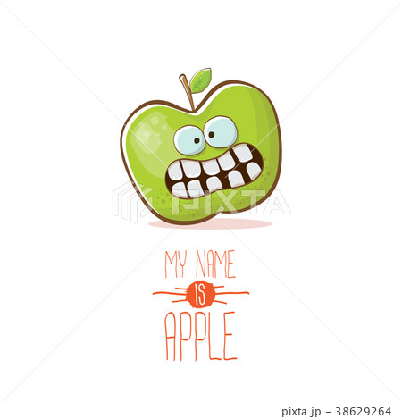 vector funny cartoon cute green apple character 38629264
