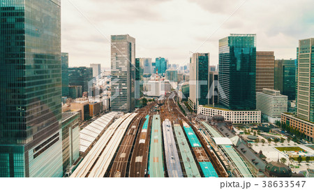 Aerial view of a large train station in Tokyo Aerial view of a large train station in Tokyo 38633547
