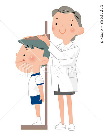 身長測定をする 小学生男の子 のイラスト素材