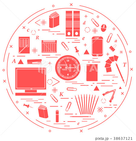 different office objects arranged in a circle 38637121