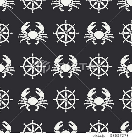 Flat line vector seamless pattern crab and 38637273