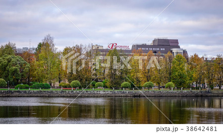 Lake at autumn in Vyborg, Russia 38642481