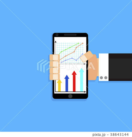 Man hold smart phone with chart and graphic 38643144