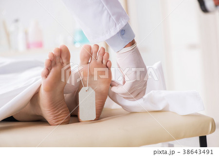 Police coroner examining dead body corpse in 38643491