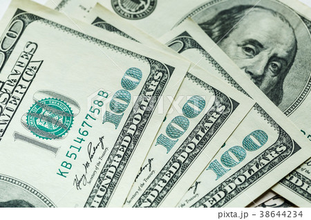 Macro close up of Ben Franklin's face on the US 38644234