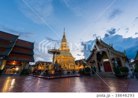 Wat Phra That Hariphunchai with Twilight time  38646293