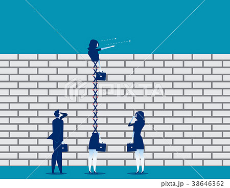 Extended business leader looking over brick wall. 38646362