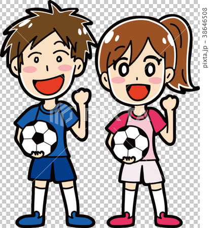 サッカーをする男性 女性のイラスト素材のイラスト素材