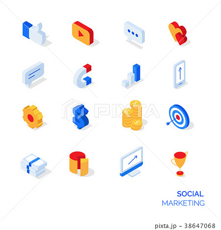 Isometric social marketing icons set.  38647068
