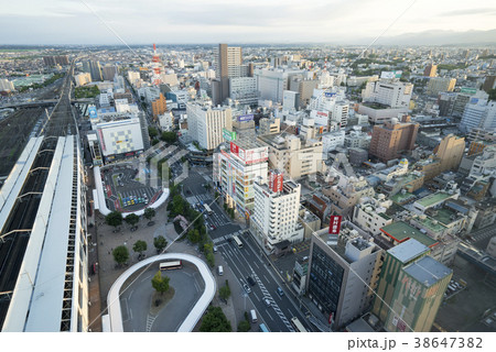 福島県で最も高い郡山駅西口のランドマークビル展望ロビーからの眺め街並み風景 38647382